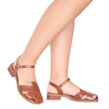 Vitrine shoes Flat Sandals Low Heel Closed Casual Showcase Shoes Baroque Vintage Elegant PU Leather Buckle - 駝色 - 查看 5