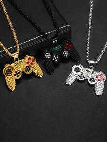 游戏玩家操纵杆项链、怀旧游戏机吊坠项链、游戏玩家礼物、毛衣链 - 均碼 - 查看 2