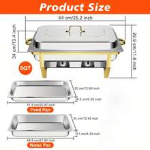 2 Pack 8QT Golden Stainless Steel Chafing Dishes For Buffet, Rectangular Chafers And Buffet Warmers Sets For Parties Weddings Catering Buffet, Only For Cooking - 2 Pack Gold - View 3