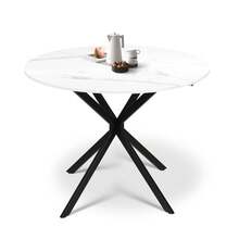 Dining Table And Chairs Set Of 2, Folding Round Dining Table With 4 PU Leather Chairs For Dining Room,Kitchen,Living Room - 白桌+4PU黑色椅 - 查看 2