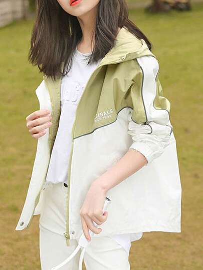 Girls' Spring/Autumn New Arrival Korean Style Fashion Jacket, Polyester (PET) Material, Hooded, Non-Stretch, Letter Print, Regular Sleeve, Zipper Closure, Casual Loose Fit, Windproof Hiking Jacket For Kids