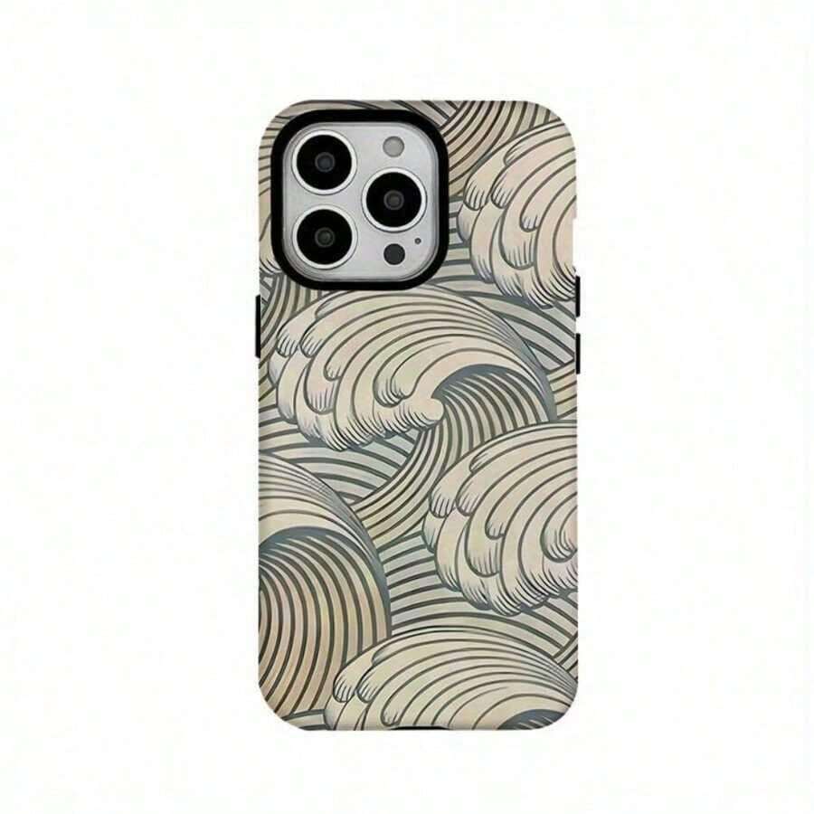 Caja del teléfono 1PC White Wave 2-en-1 Caja de película - Durable, resistente a los sísmicos, de moda - Adecuado 16, 15, 14, 13, 12, 11, Plus, Pro, - Cueva grande dos en uno - Ver 1