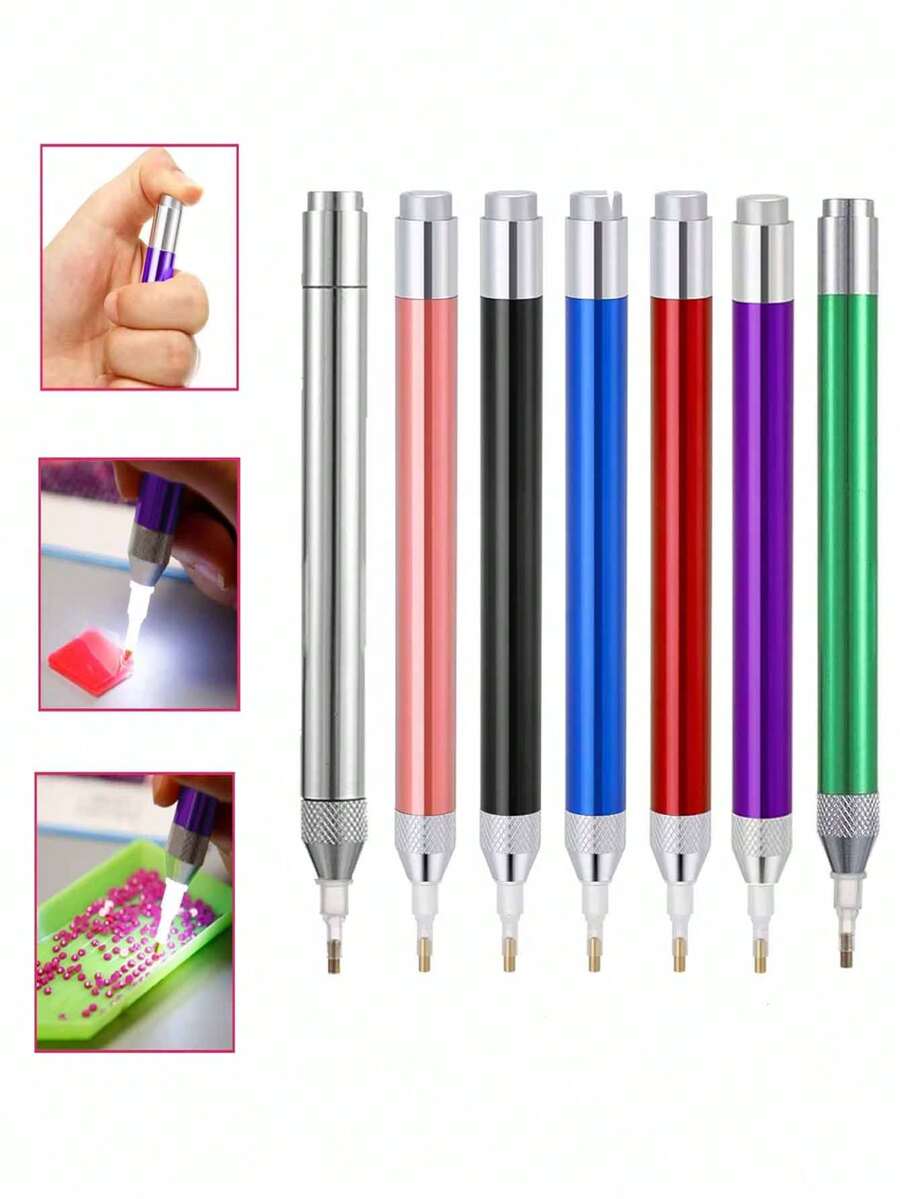 发光钻石画工具笔 - 7 种颜色可选，5D DIY 树脂钻石画工具，轻触，钻石刺绣缝合配件，钻石马赛克艺术，适合成人，工艺钻石画刺绣爱好者 - 彩色 - 查看 1