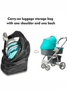 1个大号黑色婴儿车收纳袋，带防尘罩，多功能旅行随身包，适合旅行和户外活动 - 黑色 - 查看 2