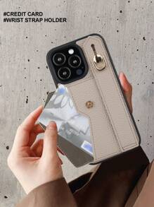 1pc Khaki Leather Card Holder & Wristband Kickstand Phone Case Fit For Apple 11 12 13 14 15 16 17 Pro Max, Galaxy S20 Ultra/ S21 Plus/ S21 Ultra/ S22 Plus/ S23 S24 S25 Ultra, Xperia 1 V/ 5 V/ 10 V