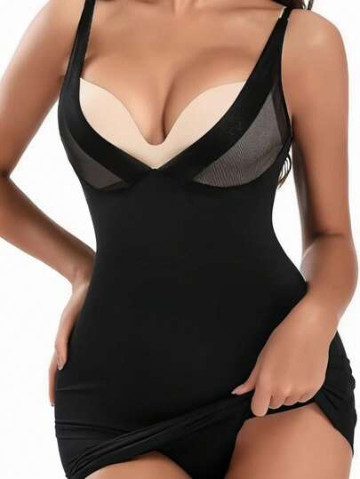 1 pieza Vestido ajustado sin costuras, de tejido de punto, que moldea el Body, cómodo para usar en casa, proporciona elevación y control del abdomen, con tirantes ajustables