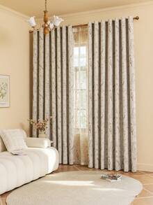 1 pieza Nuevo cortina con doble capa térmica y opaca al 100% con diseño de flores y pájaros, decoración para el hogar para la sala de estar, dormitorio, oficina, fiesta