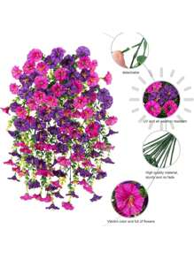 1/2pcs 17.7inch Artificial Hanging Flowers Fake Plants Outdoor, Summer Decor, Fall Decor Morning Glory Faux Flowers With Eucalyptus Leaf, Artificial Hanging Flowers Fake Plants Outdoor,Silk Blend In Mixed Colors, Suitable For Wedding, Home, Office, Garden Decor, Lifelike Artificial Eucalyptus Leaves, UV Resistant, Ideal For Wedding Arches, Walls, Gardens, Bedrooms, Outdoor Events And Parties