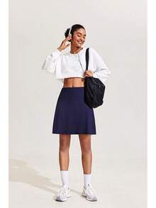 18 Tennis Skirt Knee Length High Waist Skorts Skirts Women Pleated Built-In Shorts Skirts With Pockets - Navy Blue - View 5