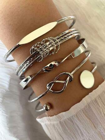 5 pièces/set Bracelets manchette stylés minimalistes avec design infini et vagues