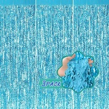 1 件/2 件/3 件蓝色波浪流苏窗帘 - 闪亮海浪瀑布丝带，蓝色水流背景海滩派对，夏季美人鱼海底世界装饰 - 藍色 - 查看 6