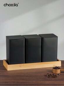 choxila 3个装咖啡储存罐茶叶零食咖啡豆储存罐铁艺艺术展示方形罐 - 黑色 - 查看 5