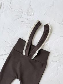 Newborn Baby Girls Casual Ruffled Strap Pants, Elastic Leggings, Spring/Autumn - Chocolate Brown - View 8
