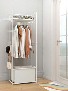 Perchero con ruedas multiusos, de pie con cesta de almacenamiento de tela, portátil, diseño resistente y elegante, fácil de ensamblar, adecuado para sala de estar, dormitorio, entrada, oficina, hogar, regalos de vacaciones, regalos de Navidad, regalos - Multicolor - Ver 11