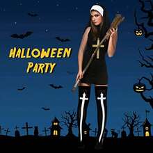 2/3/4 Halloween Nun Costume Accessories Nun Hat Cross Pendant Necklace Cross Thigh High Sock For Halloween Cosplay Party