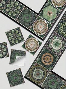 24 Pieces Bohemian Style Kitchen Bathroom Entrance Waterproof Moisture-Proof Wall Stickers Waterproof Tile Stickers PVC Self-Adhesive Decorative Stickers Kitchen Accessories Room Decor Wall Decor Wallpaper Wall Paper