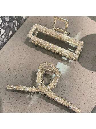 Klospännen 2 st/1 st eleganta metallpärlfärgade fyrkantiga korsande hårspännen, snygga vardagliga uppsatta hårspännen, moderiktiga mångsidiga håraccessoarer, lämpliga för/vinter, Halloween, Thanksgiving, jul, nyår, alla hjärtans dag, vardagliga hårspännen, Halloween-accessoarer, skolsaker, college, höstaccessoarer, höst för semesterkläder, kvinna