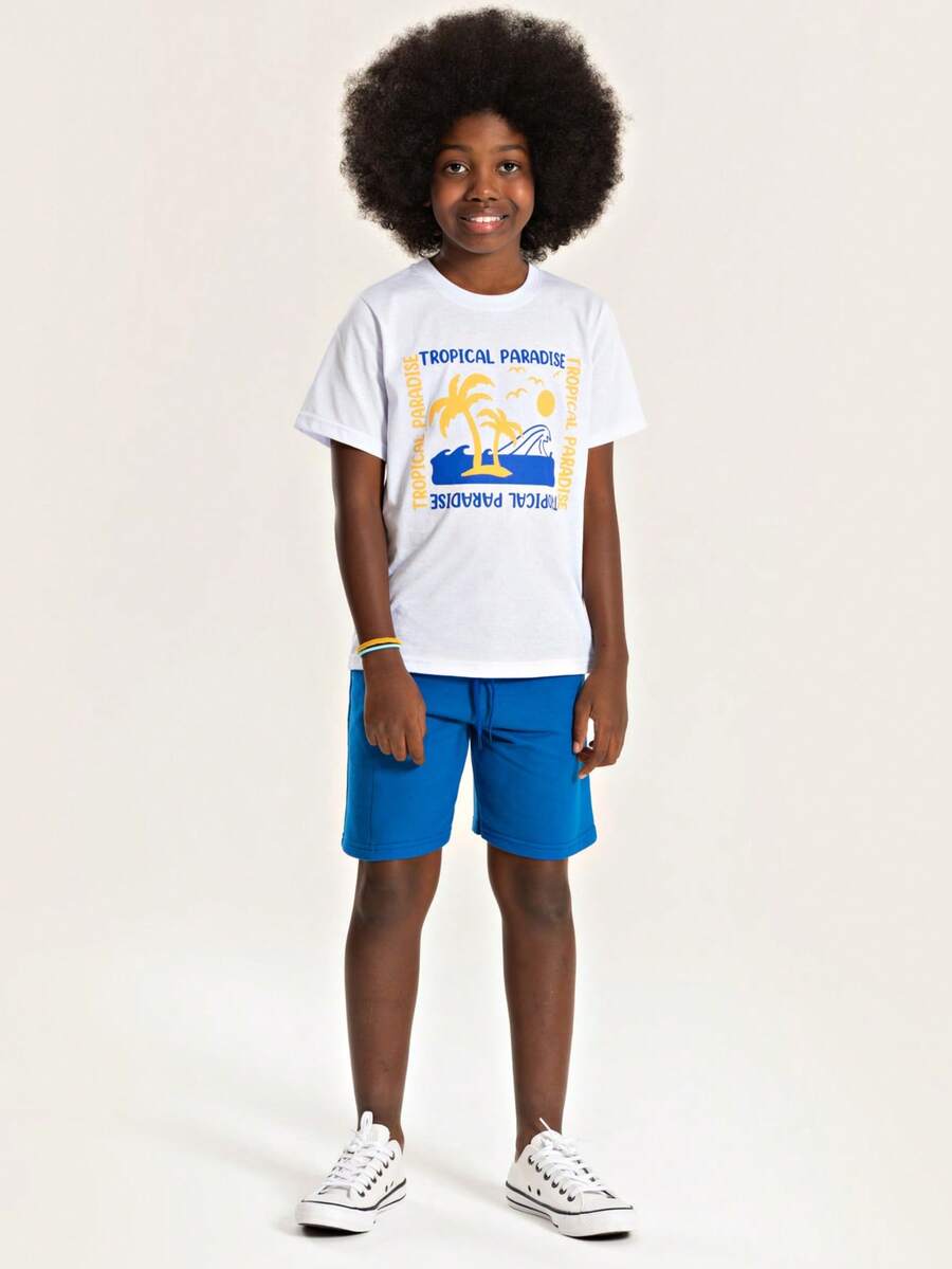 Summer Set For Boys: T-Shirt And Bermuda Shorts With Tropical Paradise Pocket - 白色 - 查看 1