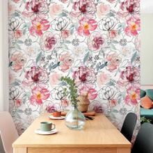 17.32*393.7 Inch /17.32*118.11 Inch Hand-Painted Watercolor Flower Renovation Furniture Covering Sticker White Self-Adhesive Wallpaper PVC Waterproof Floral Removable Home Decoration Pink Peel And Stick Wallpaper