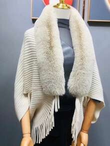 1 件女式宽松蝙蝠袖斗篷开衫毛衣，针织披肩领外套，适合室内和室外，时尚套头衫适合日常穿着，秋冬