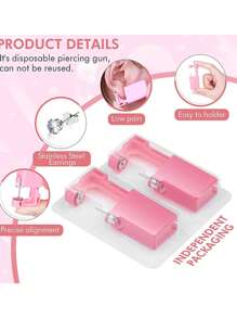 Kit de pistola de perfuração de orelha rosa, 1 peça/4 peças, brincos de cristal de coroa, descartáveis, assépticos, domésticos, portáteis, conjunto de ferramentas de perfuração de orelha com ferramenta de limpeza de furo de orelha e caneta de observação