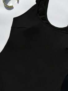 1pc Women's Black Spaghetti Strap Twist Front One-Piece Swimsuit - Black - View 4