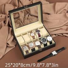 FEILIYA Uten 12 Slot Watch Box With Drawer, Men's Watch Display Case With Glass Cover, Double Layer Jewelry And Watch Storage Box, Unisex, Black