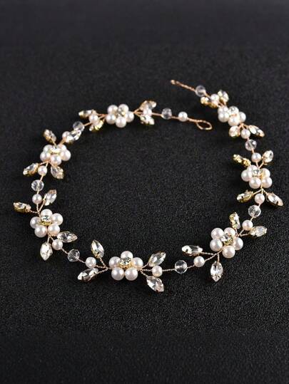 1pc Flower Girl Headpiece, Flower Girl Hair Accessory, Silver Wedding Headband For Girls, Princess Crystal Pearl Hair Accessories For Birthday, Party, First Communion,Wedding