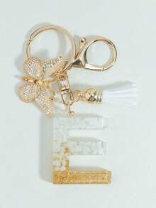 可爱字母钥匙扣，白色钥匙扣，金色箔印大写字母树脂钥匙圈吊坠，蝴蝶流苏挂饰，时尚钥匙扣，女士礼物，钱包包包装饰，父亲节、母亲节、生日、感恩节、圣诞节礼物，创意礼物，带证件套挂绳，汽车配件，包包挂饰 - 白色 - 查看 16