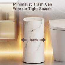 Senmeo 1 Set 3.7 Gallon Double Barrel Trash Can, Marble & Wood Grain Design, Odor Resistant, Push-Lid Plastic Bin With Handle - Multi-Color Options, For Kitchen/Living Room/Bedroom Storage, Compact For Bathrooms/Kitchens/Offices - 白色 - 查看 4