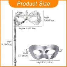 JEWELRYWE Couple Masquerade Masks, Women's Venetian Mask With Stick, Facial Decorations, For Halloween/Cosplay/Stage Performance/Wedding Styling Accessories/Carnival - 銀色 - 查看 4