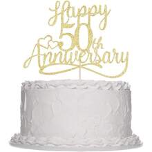 1Pc Glitter Happy 50th Anniversary Cake Toppers -Wedding Anniversary Party Decorations, 50th Wedding Anniversary, Company Anniversary Party, Birthday Party Decorations - Multicolor - View 4