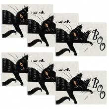Juego de 4/6/12 manteles individuales - Estampado de calabaza de terror, bruja y murciélago - Manteles individuales impresos creativos, resistentes al calor, decoración de mesa de cocina para Halloween, decoración de habitación, decoraciones de mesa para fiestas, mejorando la atmósfera festiva