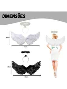 2PCS Halloween Valentine's Day Wedding Bridesmaid Costume Girl Angel Wings Cartoon Mask Sexy Performance Role Playing Party Christmas Gift (23.6 X 15.7 Inches) - Multicolor - View 3
