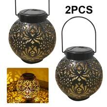 NetHong NEW 2Pcs Solar Powered LED Light Lantern Hanging Outdoor Garden Lamp Yard Decor UK - Black - View 7