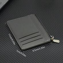 1pc PU Material Zipper Card Holder, Minimalist Business Style PU Card Case, Credit Card Wallet, Coin Purse - Black - View 3