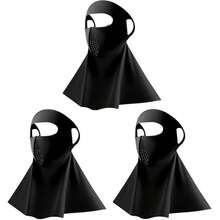 Paquete de 3 mascarillas faciales de protección solar con presillas para las orejas, cobertura completa para rostro y cuello, adecuadas para actividades al aire libre en verano. - Negro - Ver 1
