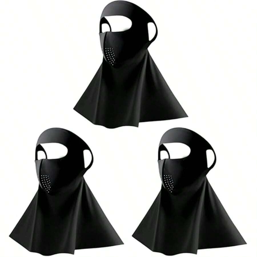 Paquete de 3 mascarillas faciales de protección solar con presillas para las orejas, cobertura completa para rostro y cuello, adecuadas para actividades al aire libre en verano. - Negro - Ver 1