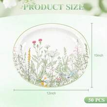 YQQ 50Pcs Wildflower Oval Paper Plates Spring Summer Floral Disposable Party Plates Vintage Garden Botanical Green Leaves Herbs 10 X 12 Dinner Serving Dish PlattersTANGYU - 春色 - 查看 2