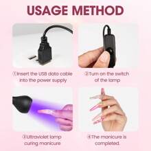 1pc UV Nail Dryer Lamp, LED Portable Nail Lamp With Adjustable 1 Gear, USB Powered Plastic Lamp, Rechargeable, Black, Suitable For Nail Salons And Home DIY