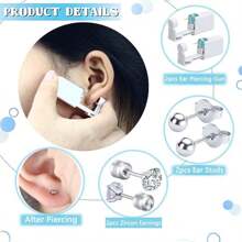 2 pezzi Set piercing orecchie monouso con punte integrate, 2 pezzi orecchini con zirconia cubica - Kit sicuro per piercing delle orecchie