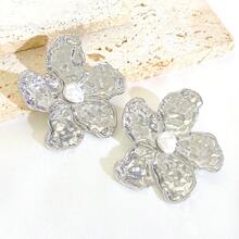 3 件休闲创意花朵吊坠项链耳环新款金色合金颈链女式新款魅力节日派对珠宝夸张立体褶皱金属花朵颈链个性花朵项链