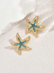 1 par de brincos de estrela do mar Ocean Element para mulheres, brincos de pérola de vidro estilo praia, presente para melhor amiga