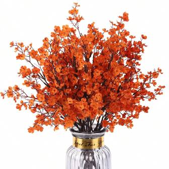 6Pcs Babys Breath Fake Artificial Flowers, Real Touch Orange Plants Silk Flowers For Vase Home Office Wedding Indoor Outdoor Centerpiece Table Party Spring Christmas Decorations