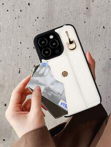 1pc White Card Holder Phone Case With Wrist Strap And Stand, Compatible With IPhone 17/16 Pro Max, 12 Pro Max, 13 Pro Max, 14 Pro Max, 14 Plus, 15/15 Pro Max, Galaxy S20 Ultra, Galaxy S21 Plus, Galaxy S21 Ultra, Galaxy S22 Plus, Galaxy S23/S24/S25 Ultra, Xperia Ace III, Xperia 1 V, Xperia 5 V, Xperia 10 V - White - View 7