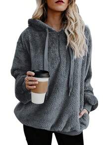 Womens Fuzzy Hoodies Pullover Sport Hoodie Cozy Oversized Pockets Hooded Sweatshirt Athletic Fleece HoodiesChristmas - Màu xám đen - Xem 1