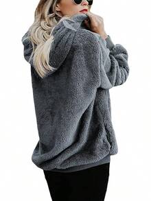 Womens Fuzzy Hoodies Pullover Sport Hoodie Cozy Oversized Pockets Hooded Sweatshirt Athletic Fleece HoodiesChristmas - Màu xám đen - Xem 9