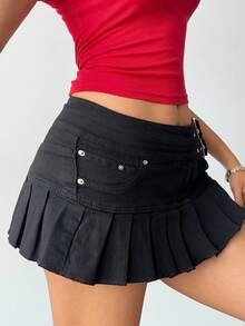 Siren Gaze Women's Low Waist Pleated Mini Denim Skirt