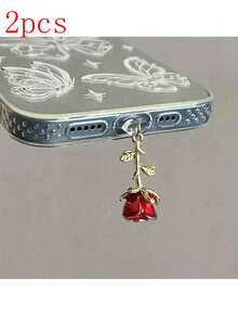 Rose Flower Shaped Alloy Dust Plug Pendant Charm For Phone Charging Port - Multicolor - View 9