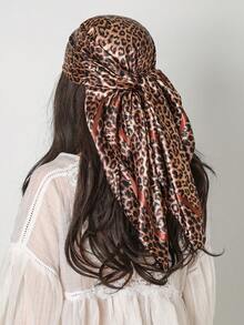 1 件豹纹仿丝围巾休闲女士头巾，适合日常佩戴